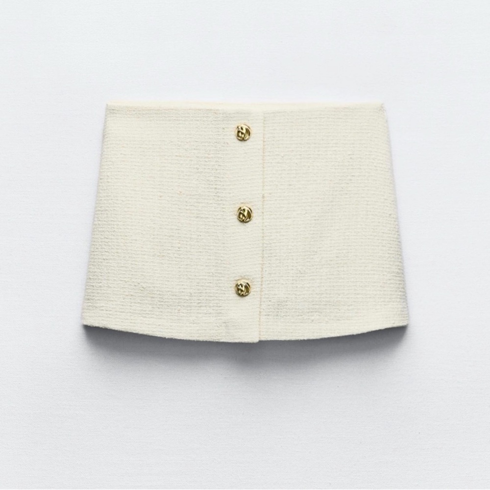 Zara Beige High Waist Shorts with Gold Accents